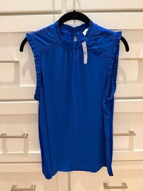 LOFT Royal Blue Ruffle Sleeve Sleeveless Shell
